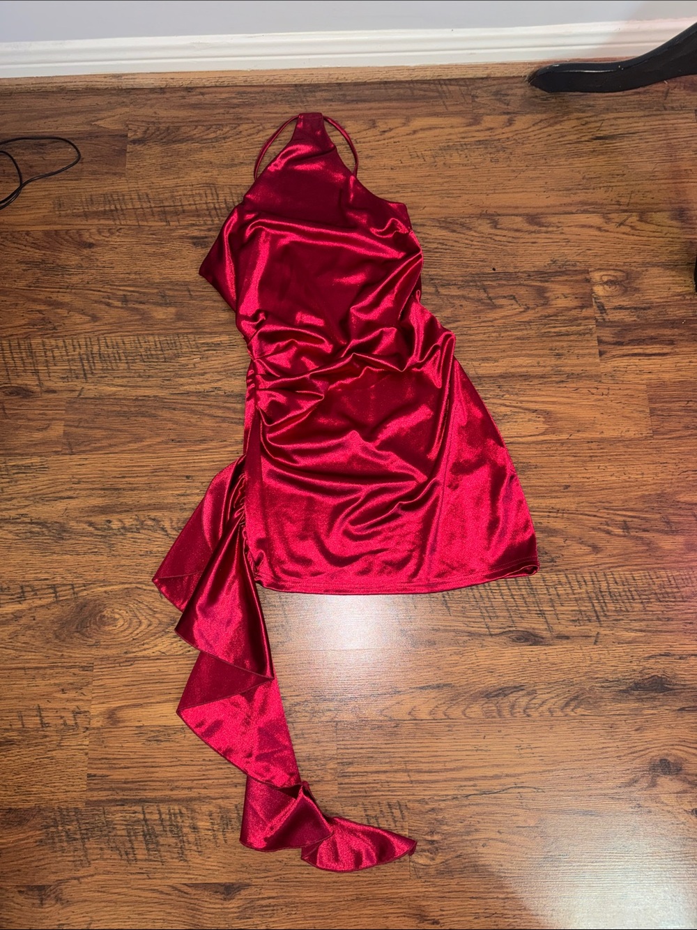 Red Satin-Like Halter Mini Dress with Draped Side Detail 17.2.B.1